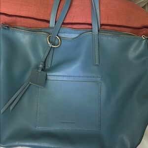 Elizabeth and James Elegant Teal Faux Leather Tote Bag